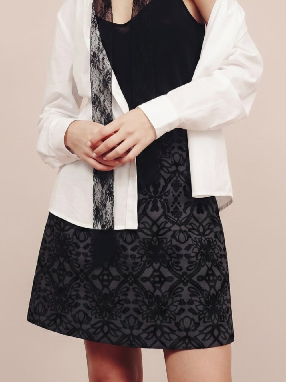 Cotton Damask Floral Jacquard Mini Skirt 4 Dark Romance